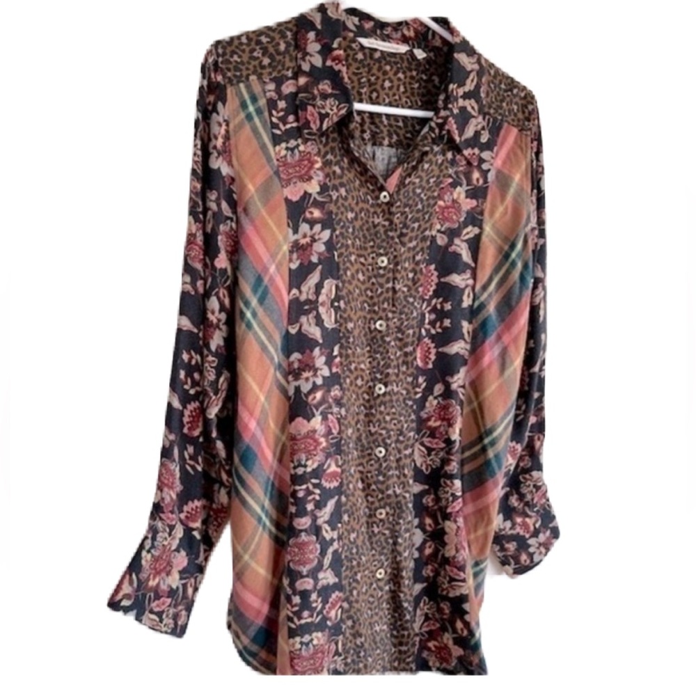 Soft Surroundings Icon mixed animal print long sleeve button down